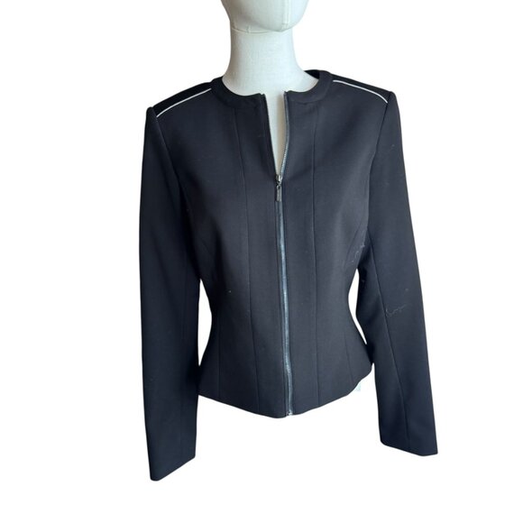 Marc New York Black Moto-Inspired Zip Jacket Size 6 | Sleek Stretch Knit Blazer - Picture 2 of 7
